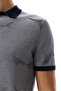 Men's Navy Blue Jacquard Polo Collar Short Sleeve Knit Sweater - 4