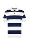 Men's Navy Blue Striped Polo Collar Short Sleeve Sweater