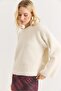 Women's crew neck Oversized soft fleece sweater beige - 5