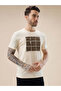 Rubberized Chest Print Regular Fit Beige T-shirt - 2