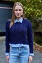 Women's Paneled Shirt Detailed Cropped Sweater Navy Blue