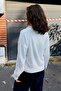 Women's Stone Buttoned Polo Collar Bearded Sweater White - 6