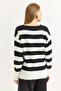 Women's Bearded Soft Casual Striped Sweater Black White - 4