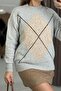 Women's Diamond Pattern Crew Neck Knitwear Sweater Gray - 3