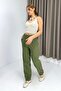 Canvas Pocketed lace-up elastic waist long pants khaki - 2