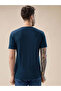Rubberized Typography Print Regular Fit Petrol T-Shirt - 3