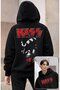 Unisex Kiss Back Printed Hooded Sweatshirt, Oversized Rock Band Themed Hoodie