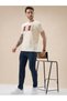 Rubberized Typography Print Regular Fit Beige T-Shirt - 5