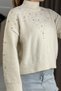 Women's beige turtleneck knit sweater with stone and pearl embellishments - 4