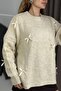 Women's ribbon detailed Oversized knit sweater ecru - 3