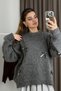 Women's Ribbon Detailed Oversized Knitwear Sweater Anthracite - 2
