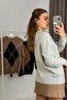 Women's Diamond Pattern Crew Neck Knitwear Sweater Gray - 4