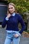 Women's Paneled Shirt Detailed Cropped Sweater Navy Blue - 3