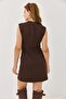 Brown pleated mini dress with accessory detail - 6