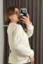 Women's V-Neck Fine Knit Stylish Sweater Beige - 3