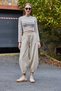 Women's Gabardine Beige Shalwar Trousers with Elastic Waist - 2