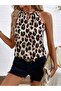 Women's Sleeveless Ring Detailed Leopard Patterned Single Jersey Blouse - 4