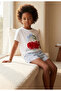 Girl's Mediterranean Cherry Embroidered Shorts Pajama Set