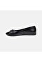 Women's Black Ruched Detail Leather Ballet Flats - 3
