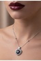 Silver Color Black Stone Heart Model Ball Chain Steel Necklace