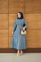 Women's Gold Half Button Detailed Waist Tie-Detail Denim Dress Ice Blue