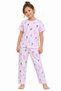 Girls Cat Print Cotton Pajama Set – T-Shirt & Full Pants Nightwear - 2