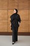 Women's Sewing Detail Ruffled Waist Tie-Detail Set Black - 3