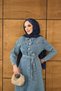 Women's Gold Half Button Detailed Waist Tie-Detail Denim Dress Ice Blue - 3