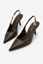 Women's Stiletto Pointed Toe Open Back Elastic Gold Buckled Short Stiletto Heel U Shoes Henka Brown - 4