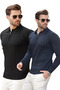 Black/Navy Blue Polo Collar Zippered Knitted Sweater Set of 2 7242