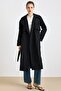 Casual Half Lined Trench Coat with Epaulet and Cape Detail Black 6844