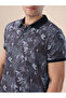 All-Over Floral Print Regular Fit Black Polo T-shirt - 4