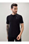 Solid Henley Neck Brand Logo Print Regular Fit Black T-shirt