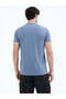 Solid Henley Neck Regular Fit Slate Blue T-shirt - 3