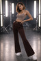 Woman Stretch Fabric Buckled Belt detailed ribbed Flared venice pants p-1040 - 3