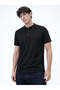 Solid Henley Neck Regular Fit Black T-shirt