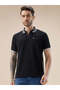 Waffle Textured Regular Fit Balck Polo T-shirt