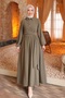 Khaki Yan Tie-Detail Sleeve Elastic Dress