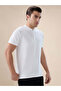 Textured Henley Neck Regular Fit White T-shirt - 6