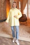 Yellow Elastic Sleeves Striped Shirt Tunic - 4