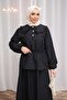 Black Self Patterned Shirt and Skirt Set - 3