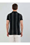 Striped Wide Collar Regular Fit Black T-shirt - 3