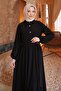 Black Side Tie-Detail Sleeve Elastic Dress - 3