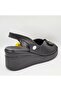 D26Ys-5295 Black Genuine Leather Wedge Heel Pcs (7cm) Elastic Women's Sandals - 4