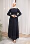 Navy Blue Bel Belt Piece Lace Piece Tulle Dress