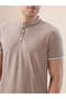 Textured Contrast Tipping Henley Neck Beige T-shirt - 4