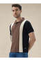 Colorblock Textured Regular Fit Brown Polo T-shirt - 2