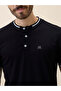 Textured Contrast Tipping Henley Neck Black T-shirt - 4