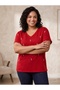 Plus Size Premium Cotton Pack Pearl Embellished Short Sleeve Relaxed Fit V-Neck Blouse - 7