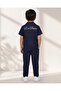 Boys Navy Stripe Shirt With Embroidery & Pull On Pants Set - 3